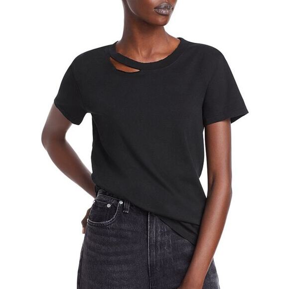 n:PHILANTHROPY Tops - NWT N:Philanthropy Black Distressed Cut Out Short Sleeve T-shirt Size XS